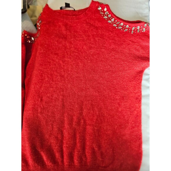 $59 Inc Concepts Womens Red Embellished Cold-Shoulder Wool Sweater Size L - Picture 8 of 9